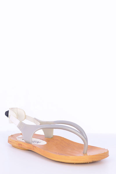 Rubber Sandals With Wood Effect Sole-Silver-UK 2 - EU 35