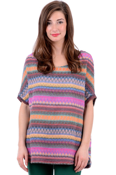 Patterned Wide Short Sleeve Jumper-Blue-SM - UK (8-10)