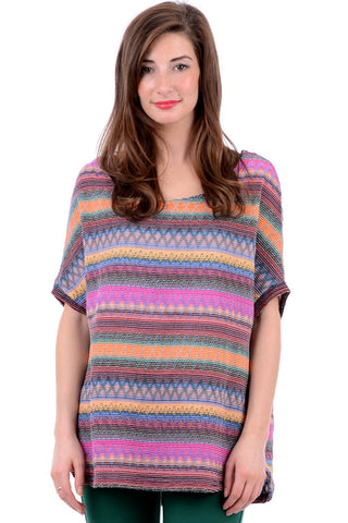 Patterned Wide Short Sleeve Jumper-Blue-SM - UK (8-10)