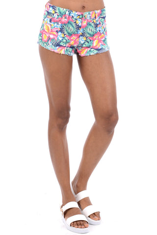 Floral Summer Shorts With Frayed Hem