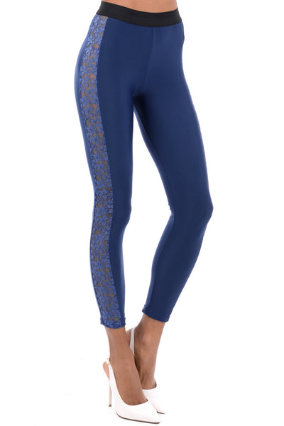 Shiny Blue Lace Leggings