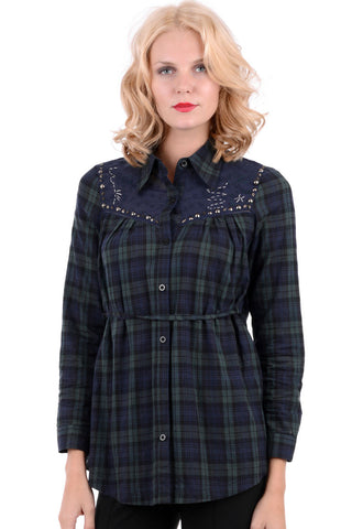 Long Checked Shirt With Stud Detail