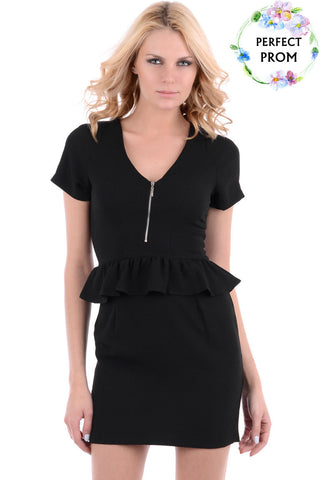 V-Neck Peplum Dress with Zip