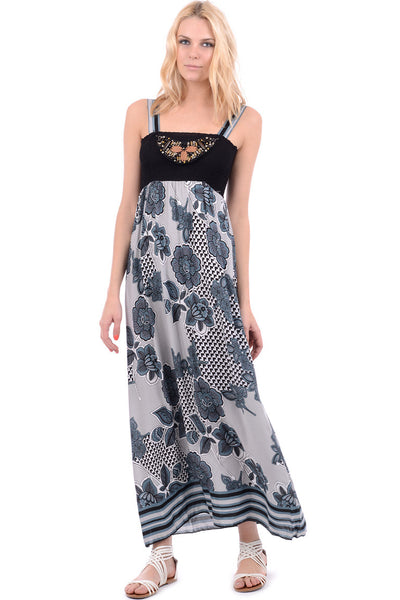 Floral Print Maxi Dress With Elasticated Bust
