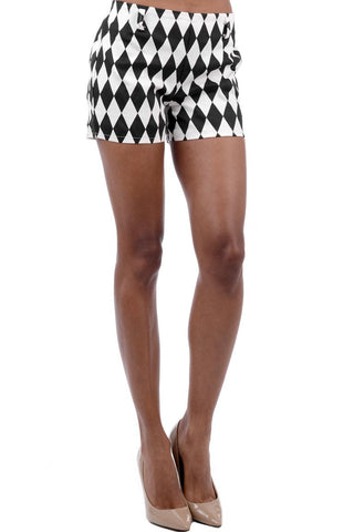 Black And White Diamond Print Shorts