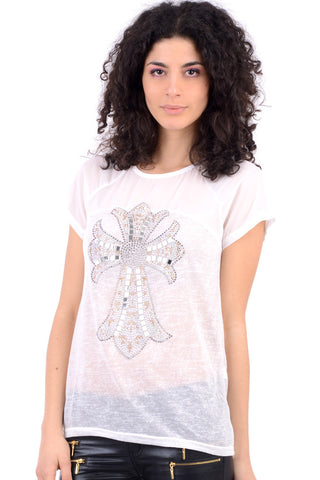 Sheer Top With Jewel Cross Design