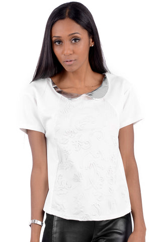 Round Collar Floral Embossed Top