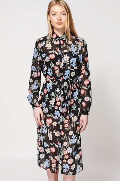 Chiffon Floral Print Button Up Kimono Dress-Floral-14