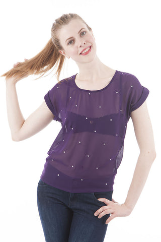 Purple Open Back Top With Diamond Beading-Purple-UK 12 - EU 40