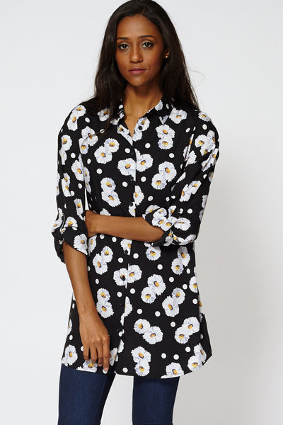 Floral Print Button Up Shirt Dress-Floral-12