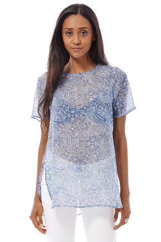 Blue Paisley Chiffon Top-Blue -UK 12 - EU 40