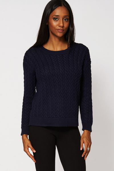 Cable Knit Jumper Ex-Branded-Navy-XXL