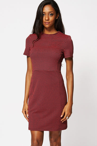Patterned Short Sleeve Sheath Dress-Pink-16