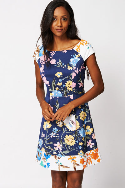 Floral Skater Dress-Blue -XSmall - UK (6-8)