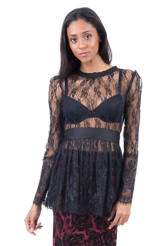 Frill Lace Tunic-Blue-UK 12 - EU 40