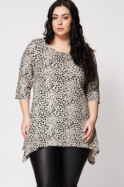 Animal Spot Hanky Hem Top-Beige-26/28