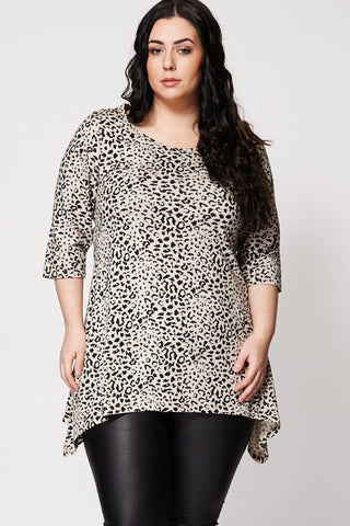 Animal Spot Hanky Hem Top-Beige-26/28
