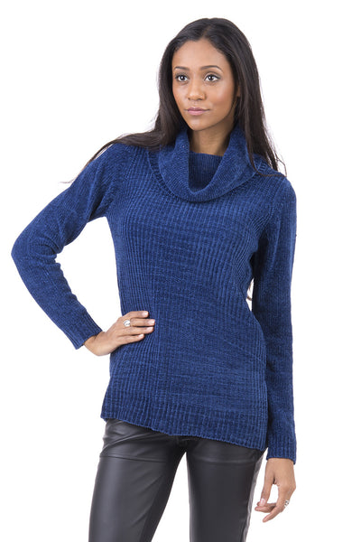 Cowl Neck Long Sleeve Jumper-Blue-Small - UK (8-10)