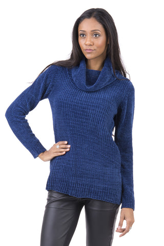 Cowl Neck Long Sleeve Jumper-Blue-Small - UK (8-10)