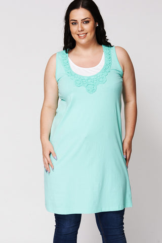 Layered Scoop-neck Tunic With Crochet Detail-Mint-UK 28/30 - EU 56/58