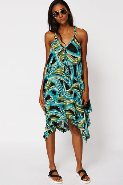 Teal Racerback Detail Handkerchief Dress-Teal-One Size - UK (8-14)