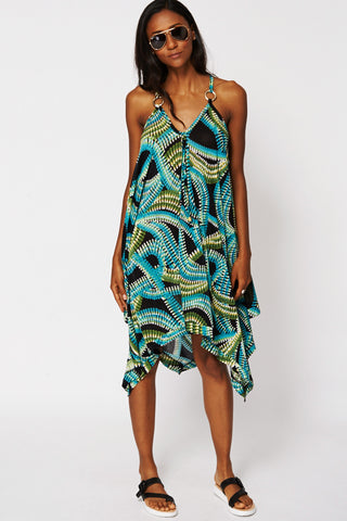 Teal Racerback Detail Handkerchief Dress-Teal-One Size - UK (8-14)