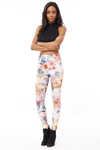 Floral Leggings with Gold Pattern Detail-White-One Size - UK (8-14)