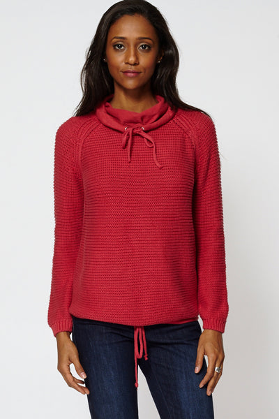 Blend Cotton High Neck Knitted Jumper-Red-14/16