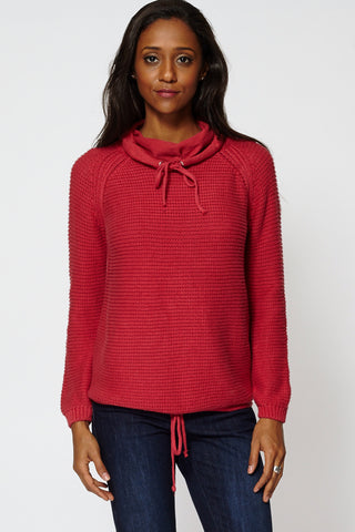 Blend Cotton High Neck Knitted Jumper-Red-14/16