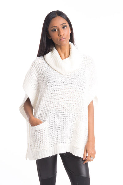Loose Fit Cowl Neck Jumper With Front Pockets-Cream-XXS-XS - UK (6-8)