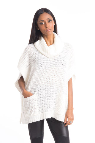 Loose Fit Cowl Neck Jumper With Front Pockets-Cream-XXS-XS - UK (6-8)