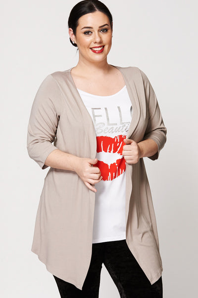Hello Beautiful Two-In-One Mock Top And Cardigan-Taupe-UK 26/28 - EU 54/56