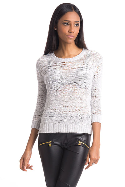 Grey 3/4 Sleeve Knitted Jumper-Grey-XLarge - UK (14-16)
