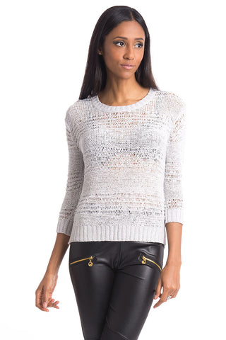Grey 3/4 Sleeve Knitted Jumper-Grey-XLarge - UK (14-16)