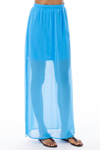 Blue Chiffon Maxi Skirt-Blue-UK 12 - EU 40