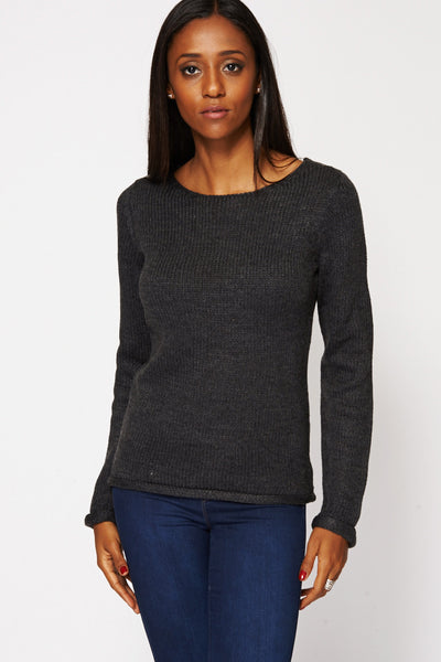 Grey Knit Pullover Sweater-Grey-UK 20/22 - EU 48/50