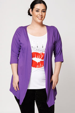 Hello Beautiful Kiss Print Two-In-One Cardigan Top-Fuchsia-UK 22/24 - EU 50/52