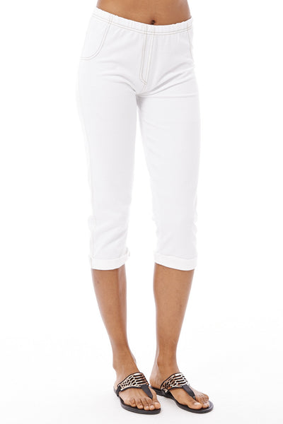 White Cropped Jeggings-White -Small - UK (6-8)