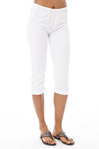 White Cropped Jeggings-White -Small - UK (6-8)