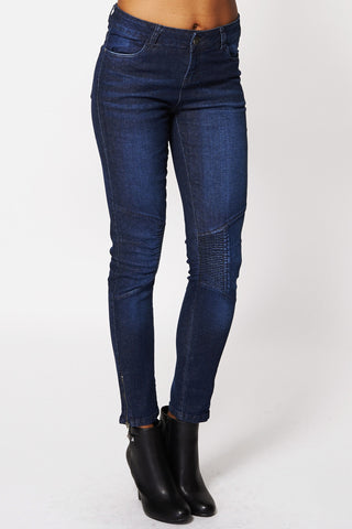 Blue Zip Ankle Biker Jeans Ex-Branded-Blue -18