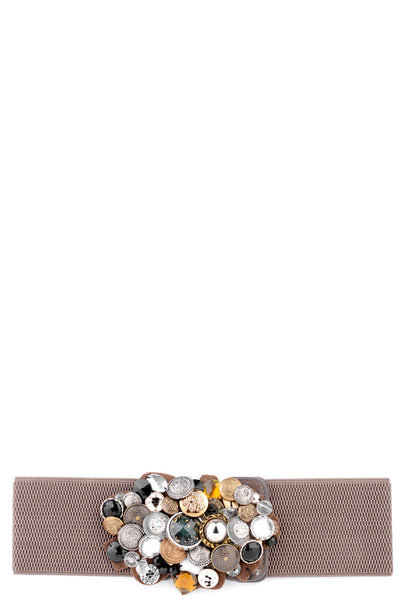 Waisted Button Beaded Belt-Red-Length - 73cm