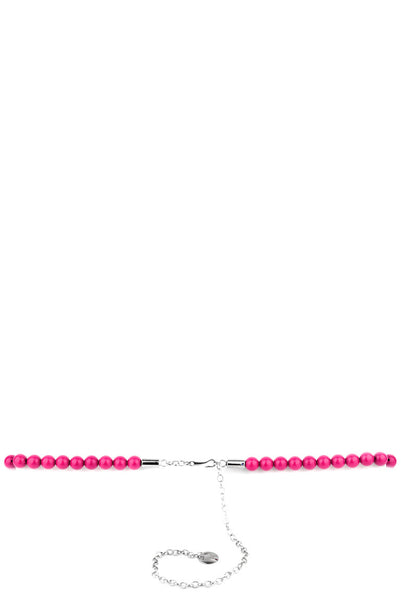 Beads Belt with Chain Detail-Pink-Length - 77cm