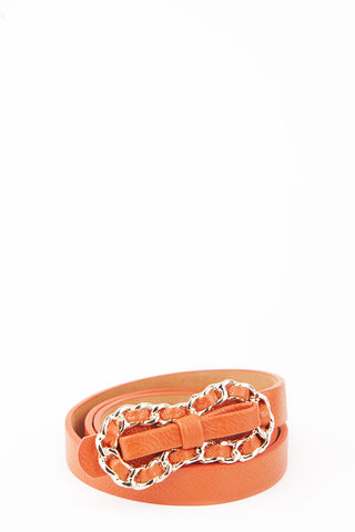 Skinny Faux Leather Chain Belt-Orange-Length - 95cm