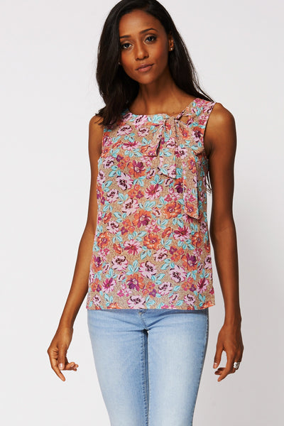 Sheer Floral Neck Detail Blouse Ex-Branded-Multi-UK 10 - EU 38