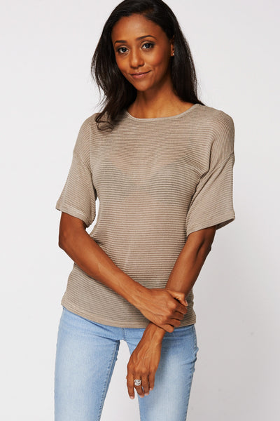 Khaki Ribbed Top Ex-Branded-Khaki-UK 8 - EU 36