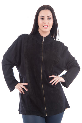 Long Sleeve Cardigan With Faux Suede Detail -Beige-3X - UK 20 - EU 48