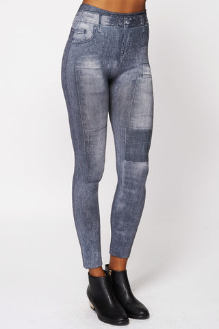 Distressed Jean Detail Thermal Leggings-Black-One Size - UK (6-12)