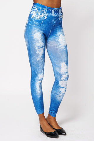 Ripped Jean Detail Thermal Leggings-Black-One Size - UK (6-12)