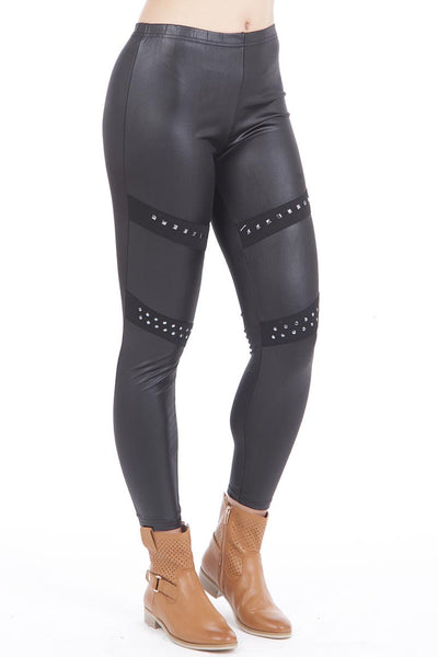 Shiny Studded Leggings-Black-S/M - UK (8 -10)