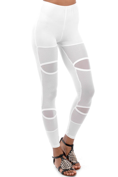 White Cut Out Design and Mesh Insert Leggings